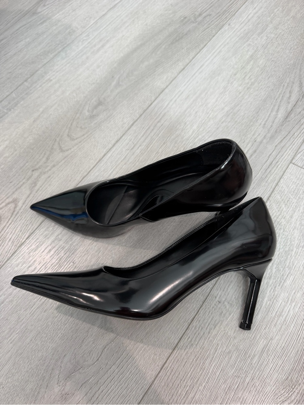 Zara Black Patent Pointed-Toe Stiletto Heels